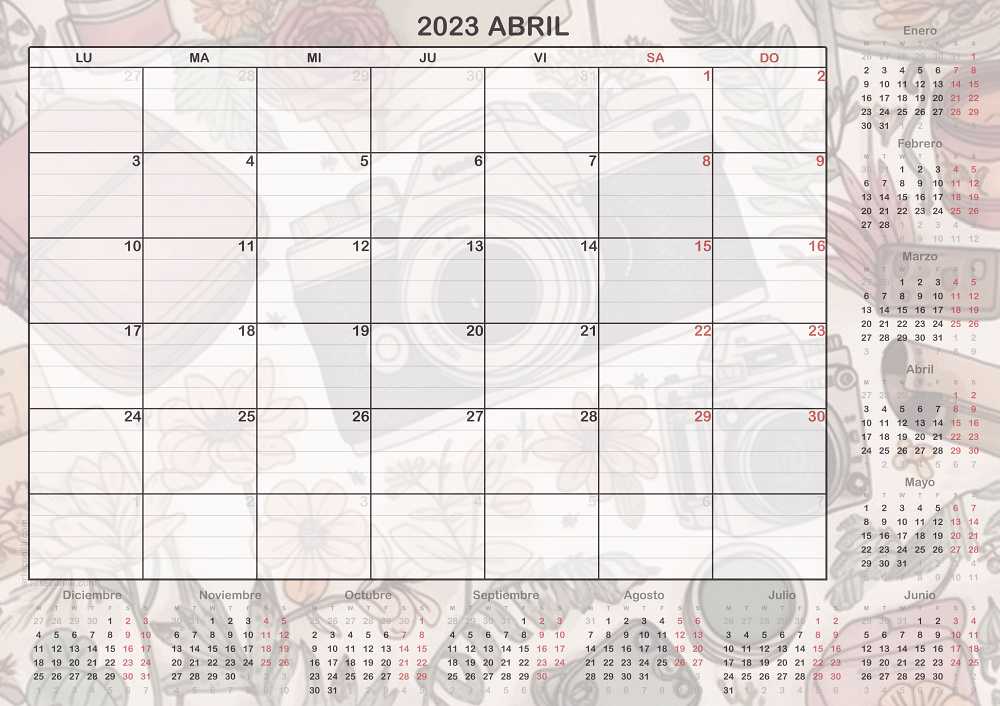calendario mes de abril 2023 aesthetic