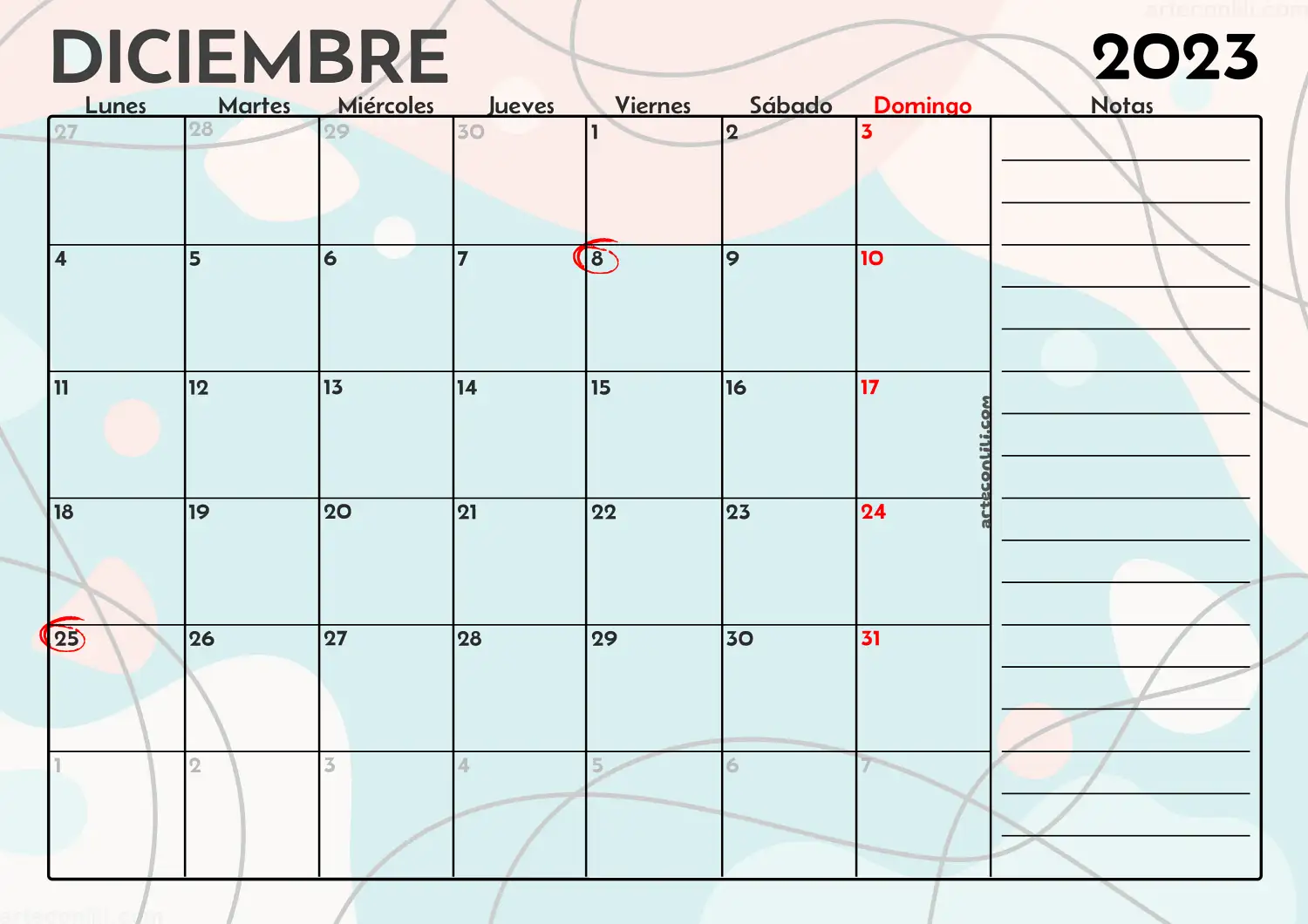 calendario diciembre 2023 arteconlili.com1