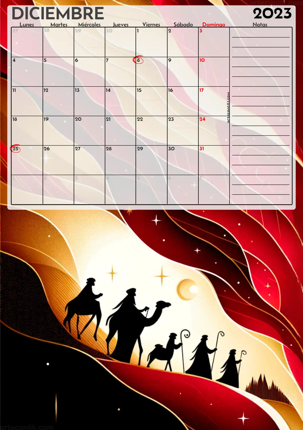 calendario diciembre 2023 motivos navidad arteconlili.com4