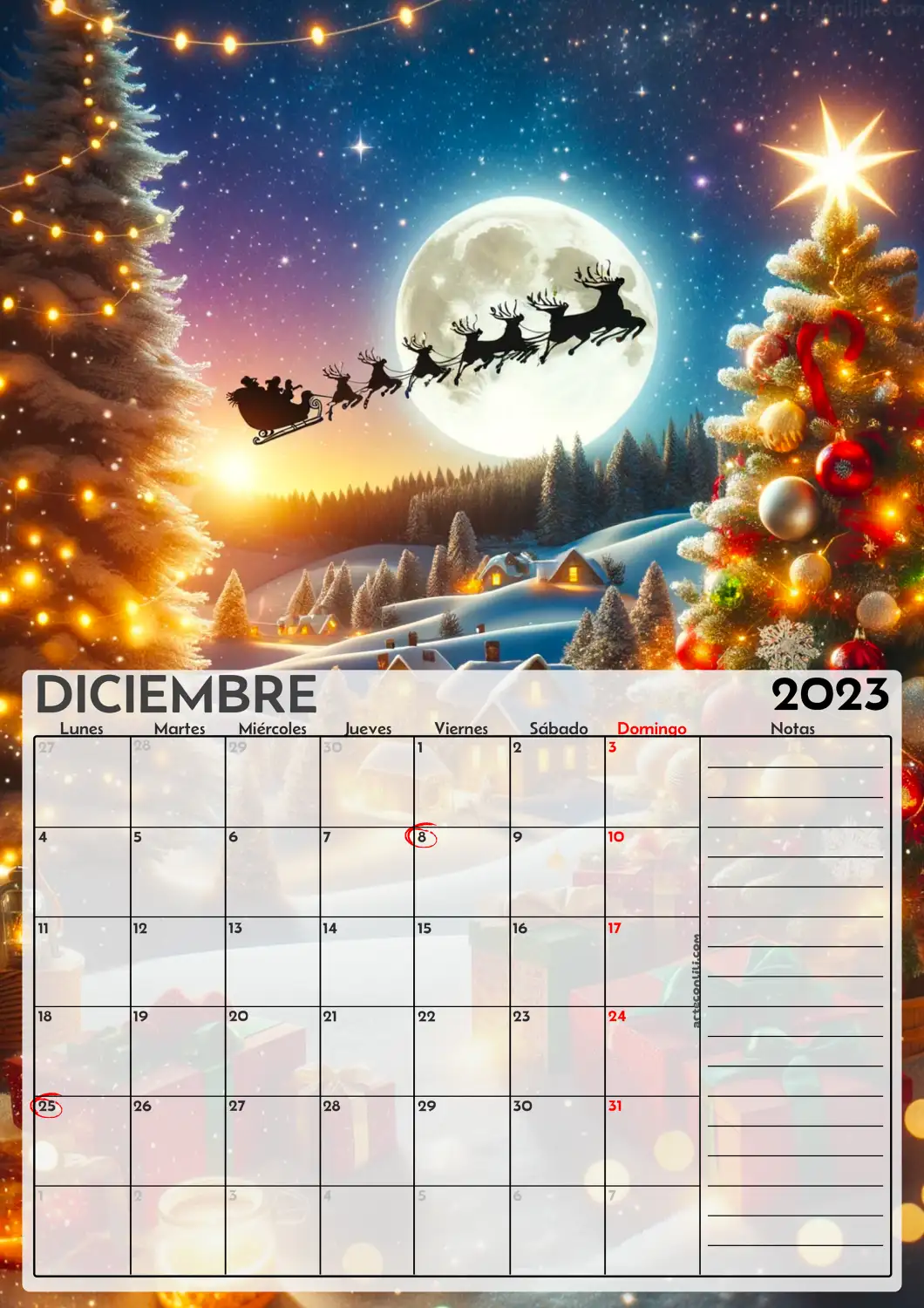 calendario diciembre 2023 motivos navidad arteconlili.com5