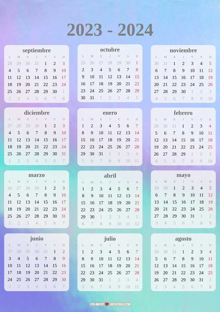 calendario escolar 2023 2024 septiembre agosto aesthetic2