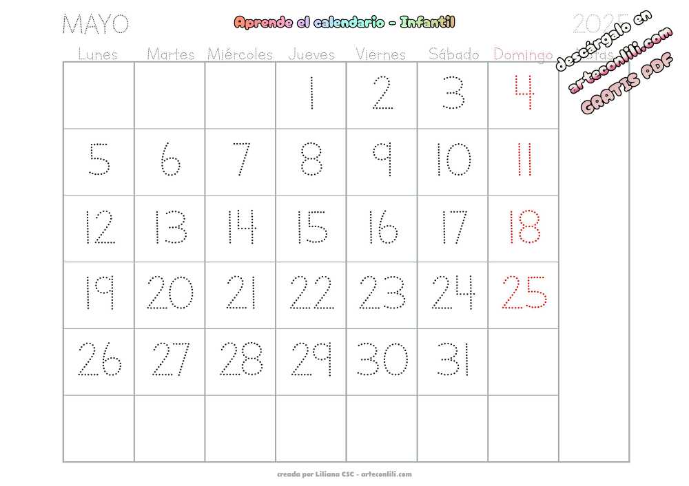 calendario infantil 2025 14 05 Mayo 01