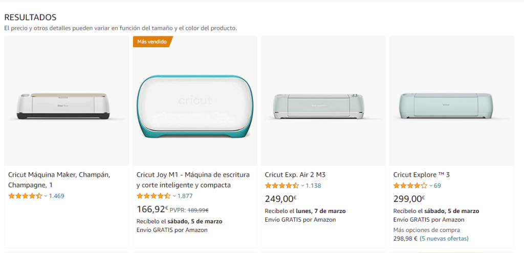 Productos más vendidos de Cricut en Amazon.