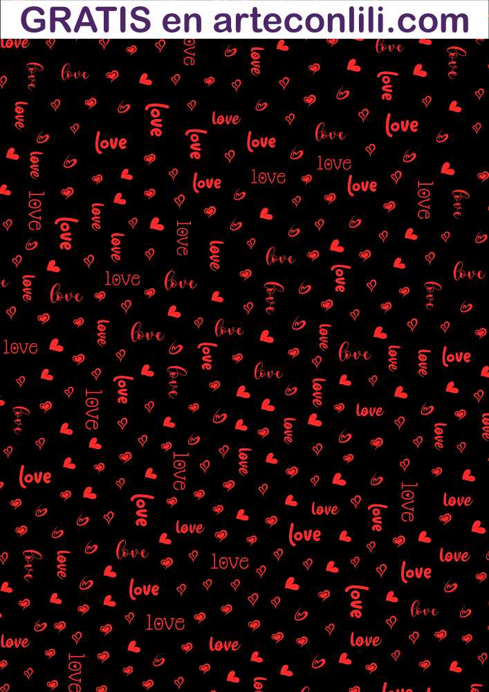 Papel Love y corazones rojos fondo negro
